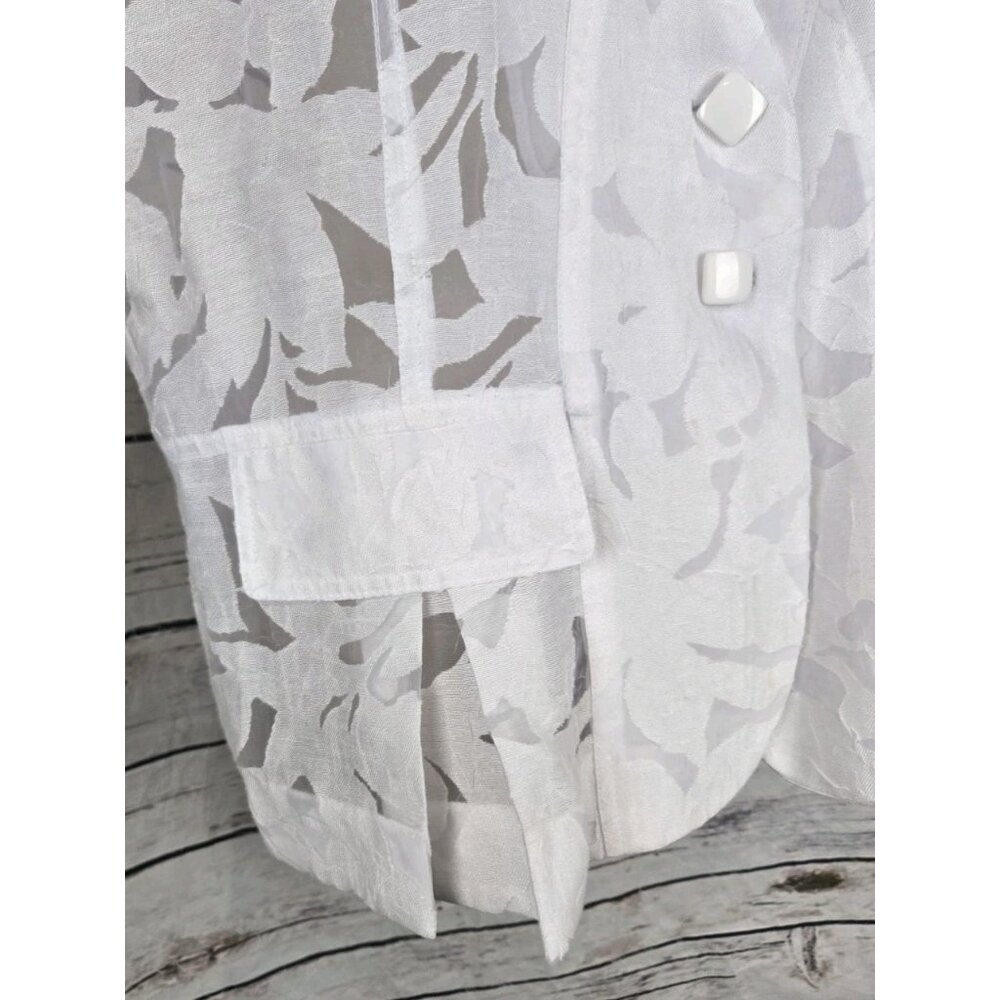 Clara Sun Woo White Floral Burnout Jacket XL Lagenlook Artsy Womens Button - Picture 3 of 7